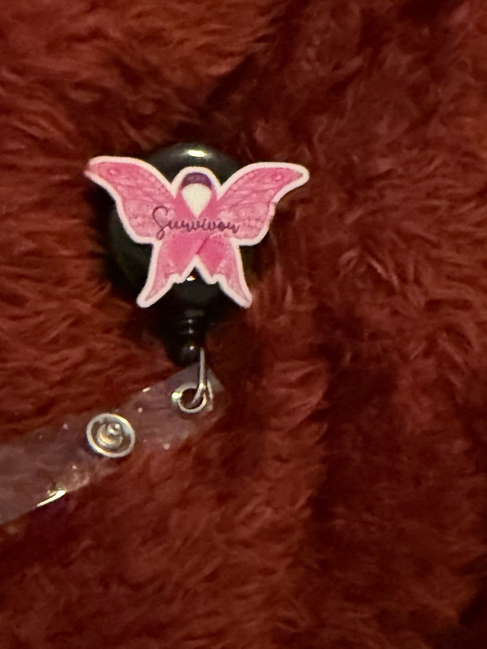 Pink Survivor Ribbon Badge Reel - Women Accessories